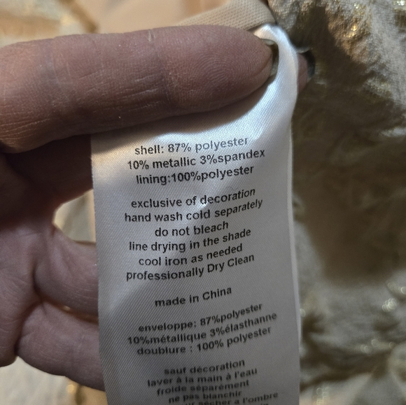 Oleg Cassini Size 16 W Formal Floral Boned Evening Gown Champagne Metallic Cream - Picture 13 of 15